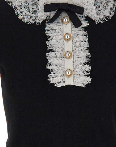 Top in maglia con collo in pizzo 134TB BLACK SELF-PORTRAIT 