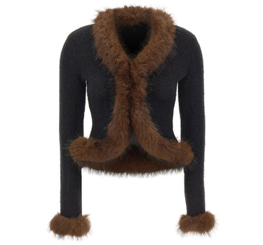SELF-PORTRAIT Cardigan con ecopelliccia BLACK Donna 