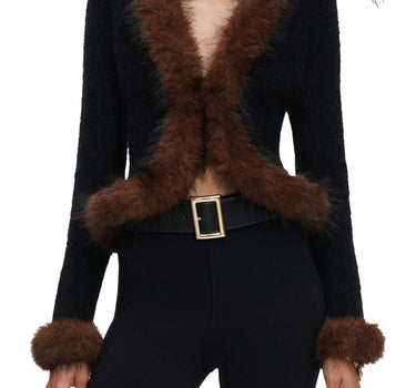 SELF-PORTRAIT Cardigan con ecopelliccia BLACK Donna 
