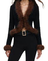 SELF-PORTRAIT Cardigan con ecopelliccia BLACK Donna 