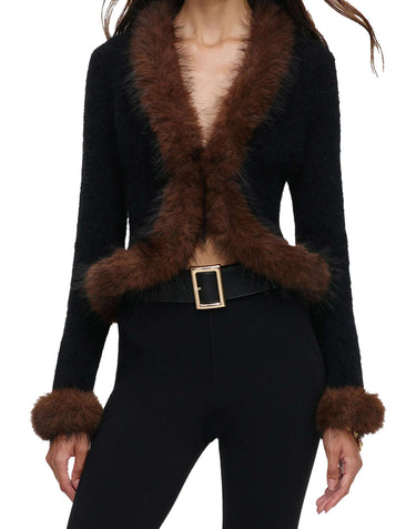 SELF-PORTRAIT Cardigan con ecopelliccia BLACK Donna 