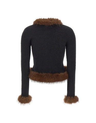 SELF-PORTRAIT Cardigan con ecopelliccia BLACK Donna 