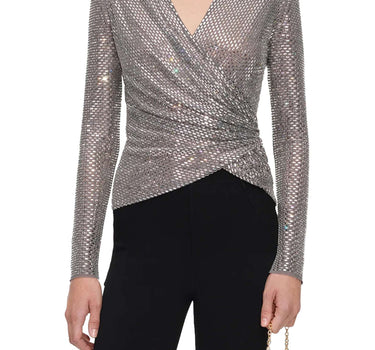 SELF-PORTRAIT Top in rete con strass GREY Donna 
