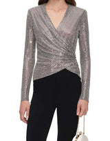 SELF-PORTRAIT Top in rete con strass GREY Donna 
