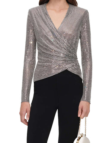 SELF-PORTRAIT Top in rete con strass GREY Donna 