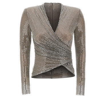 SELF-PORTRAIT Top in rete con strass GREY Donna 