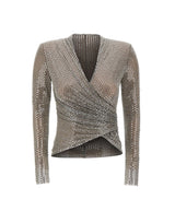 SELF-PORTRAIT Top in rete con strass GREY Donna 