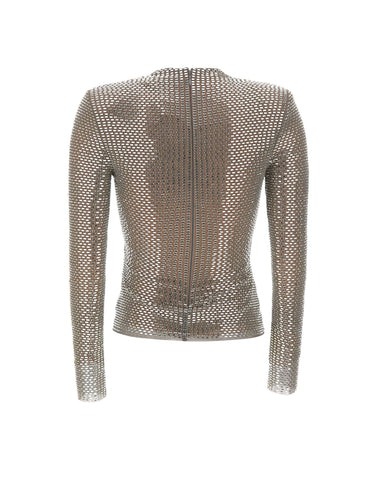 SELF-PORTRAIT Top in rete con strass GREY Donna 