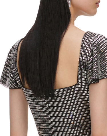 SELF-PORTRAIT Mini abito in rete con strass GREY Donna 