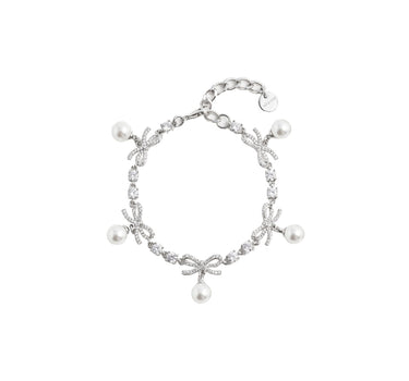 SELF-PORTRAIT "Crystal Bow Pearl Charm Bracelet" SILVER Donna 