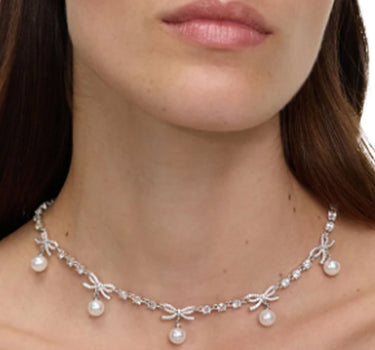 SELF-PORTRAIT Collana "Crystal Bow Pearl Charm" SILVER Donna 
