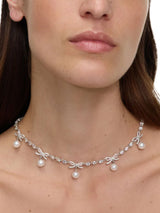 SELF-PORTRAIT Collana "Crystal Bow Pearl Charm" SILVER Donna 