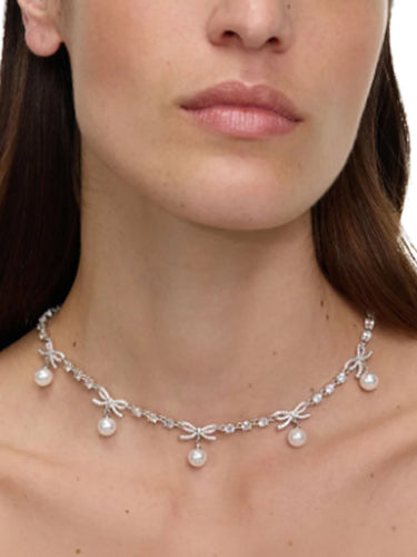 SELF-PORTRAIT Collana "Crystal Bow Pearl Charm" SILVER Donna 