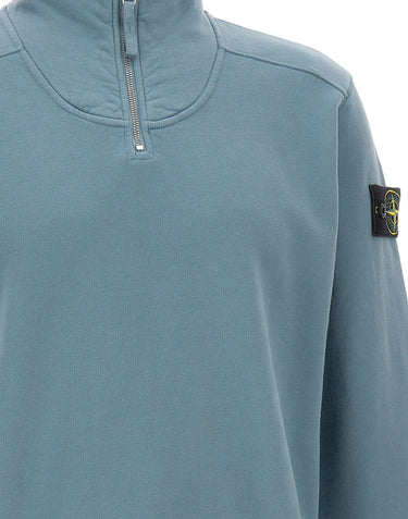 STONE ISLAND Felpa con zip corta Light Blue Uomo 