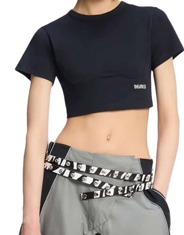 THE ATTICO T-shirt crop BLACK Donna 