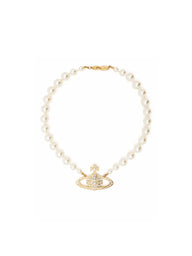 VIVIENNE WESTWOOD "Mini Bas Relief Pearl Choker" WHITE Donna 