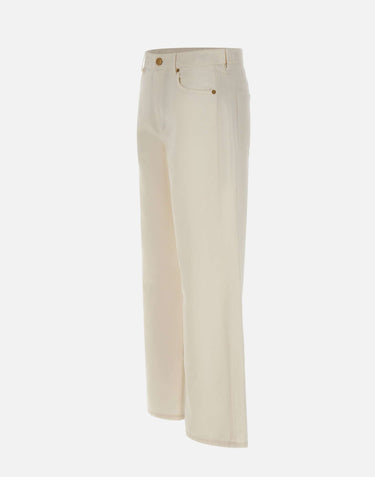 'S MAX MARA Pantalone 5 tasche in cotone e lino WHITE Donna 