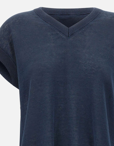 'S MAX MARA Maglia smanicata in filato di lino BLUE Donna 