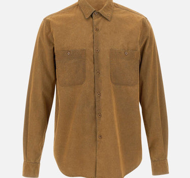 ASPESI Camicia in chambray floccato con pelle riciclata BROWN Uomo 