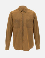 ASPESI Camicia in chambray floccato con pelle riciclata BROWN Uomo 