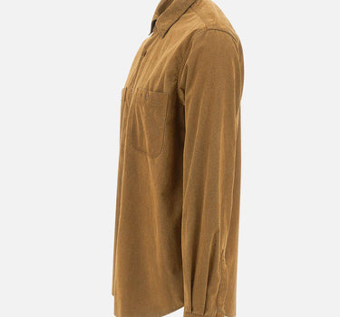 ASPESI Camicia in chambray floccato con pelle riciclata BROWN Uomo 