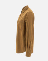ASPESI Camicia in chambray floccato con pelle riciclata BROWN Uomo 