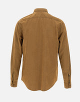 ASPESI Camicia in chambray floccato con pelle riciclata BROWN Uomo 