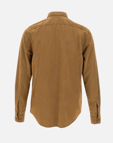 ASPESI Camicia in chambray floccato con pelle riciclata BROWN Uomo 
