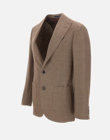 BARBA Blazer in lino, lana e seta BEIGE Uomo 