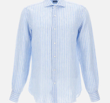 BARBA Camicia in lino a righe Light Blue Uomo 