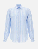 BARBA Camicia in lino a righe Light Blue Uomo 