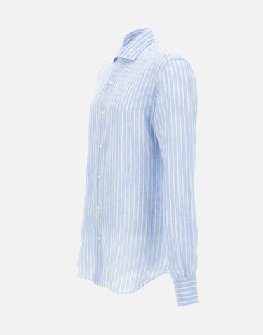BARBA Camicia in lino a righe Light Blue Uomo 