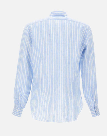 BARBA Camicia in lino a righe Light Blue Uomo 