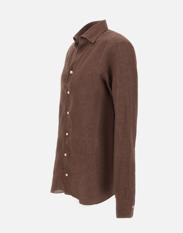 BARBA Camicia in lino BROWN Uomo 