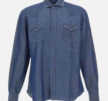 BARBA Camicia in misto cotone e lino BLUE Uomo 