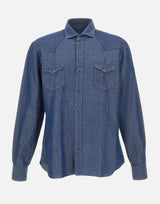 BARBA Camicia in misto cotone e lino BLUE Uomo 