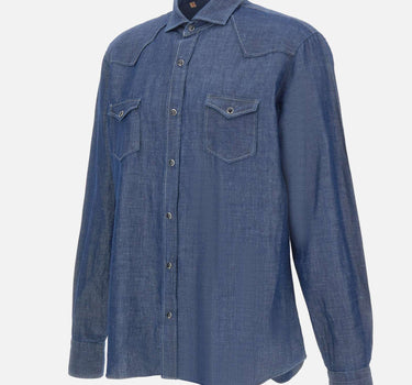 BARBA Camicia in misto cotone e lino BLUE Uomo 