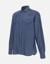 BARBA Camicia in misto cotone e lino BLUE Uomo 