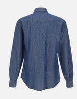 BARBA Camicia in misto cotone e lino BLUE Uomo 
