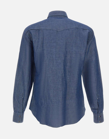 BARBA Camicia in misto cotone e lino BLUE Uomo 