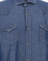 BARBA Camicia in misto cotone e lino BLUE Uomo 