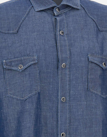 BARBA Camicia in misto cotone e lino BLUE Uomo 