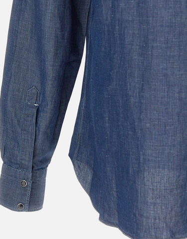 BARBA Camicia in misto cotone e lino BLUE Uomo 