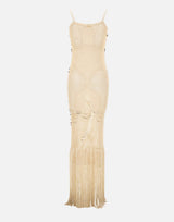 Abito lungo all'uncinetto con frange SBS6TAKARA IVORY BLESS 