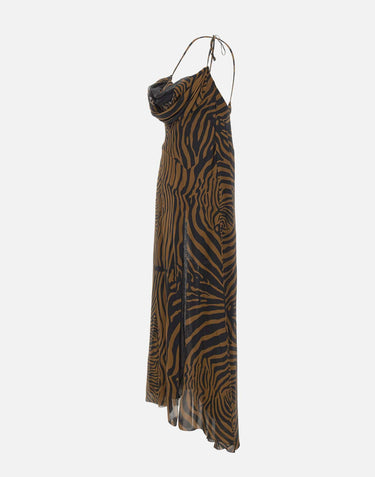 BLUMARINE Abito lungo in chiffon con stampa zebrata MULTICOLOR Donna 