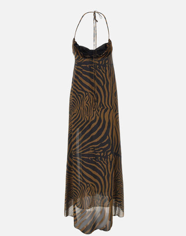 BLUMARINE Abito lungo in chiffon con stampa zebrata MULTICOLOR Donna 