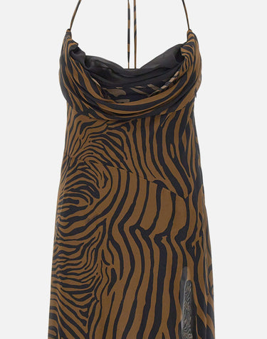 BLUMARINE Abito lungo in chiffon con stampa zebrata MULTICOLOR Donna 