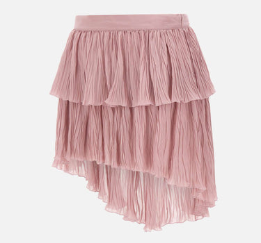 BLUMARINE Gonna asimmetrica in georgette plissé con balza Pink Donna 