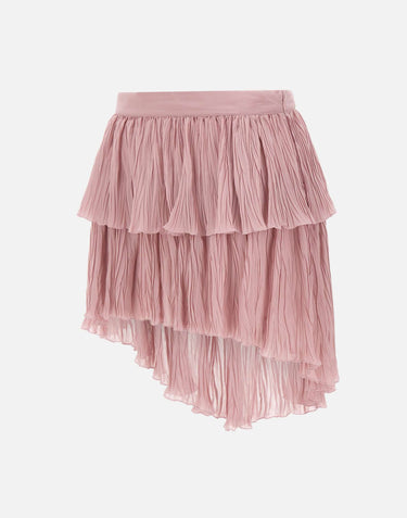 BLUMARINE Gonna asimmetrica in georgette plissé con balza Pink Donna 
