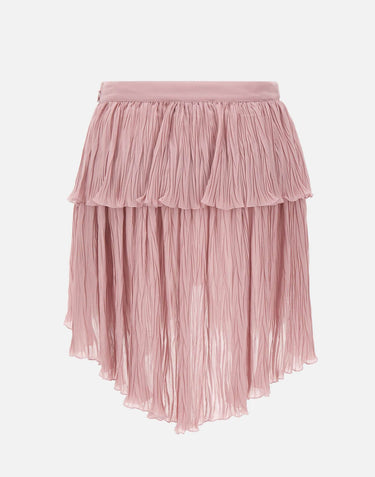 BLUMARINE Gonna asimmetrica in georgette plissé con balza Pink Donna 